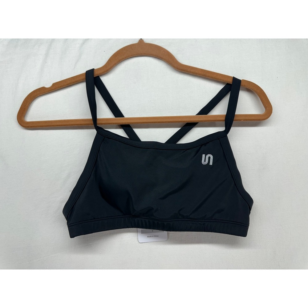Syrokan Womens Black Crisscross Back Bikini Top Sports Bra Size S